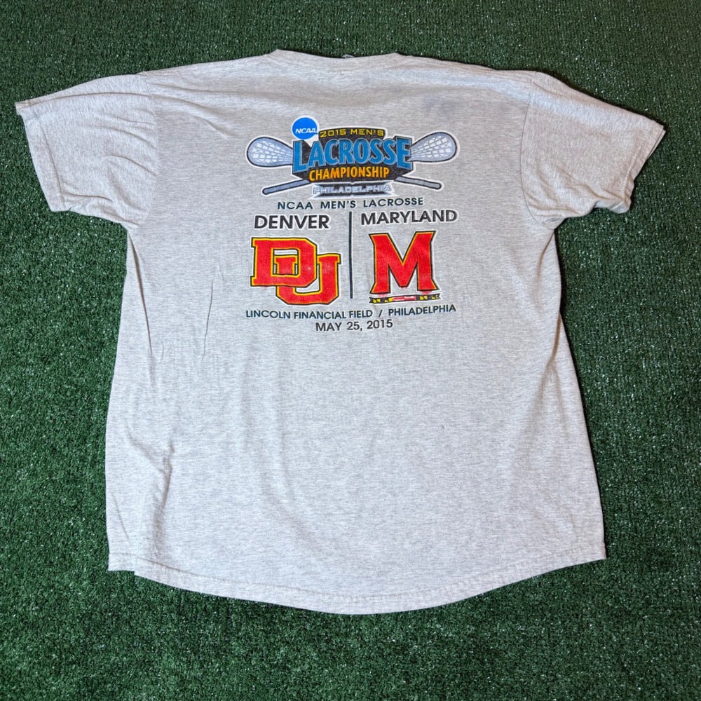 Jerzees 2015 NCAA Mens Lacrosse Championship T-Shirt XL Denver vs Maryland Gray